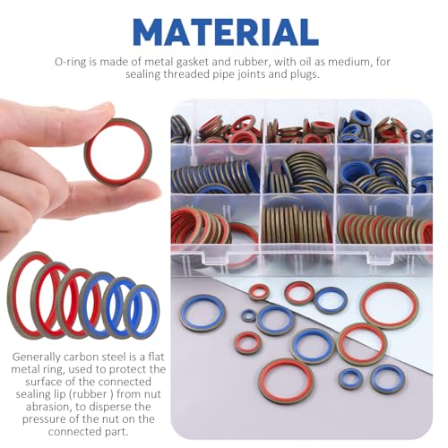Glarks 245Pcs Sealing Gasket Kit NBR Metric Metal Oil Drain Plug Gasket Assortment Kit Bonded Seal Washer Combination Oil Sealing O-Ring Fit 12 Sizes M6 M8 M10 M12 M14 M16 M18 M20 M22 M24 M27 M30