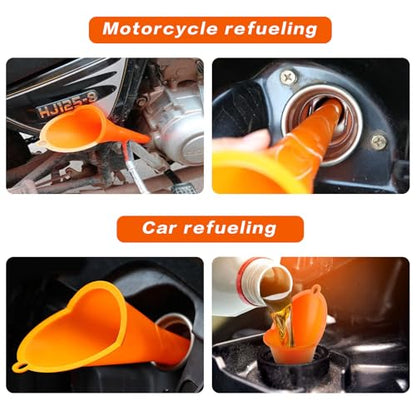 5 Pcs Plastic Long Neck Oil Funnel for Oil Change,Multi-Function Long Funnel for Transmission Fluid Automotive Funnels, Car Water Diesel Fuel Kerosene Liquids Engine Set(Orange)