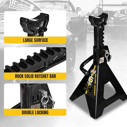 YELLOW JACKET Jack Stands 6 Ton with Double Locking for Lifting Car SUVS, Heavy Duty Steel, 13000 lb Capacity, 1 Pair, Black - color: black, size: 6 ton double locking