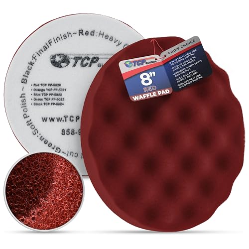 TCP Global 8" Red Waffle Foam Buffing Pad Hook and Loop Backing - Extra Coarse Buffing Pad for Polishing, Automotive, Marine, Truck, RV & Compound Cutting, Car Polishing Pads - color: Red
