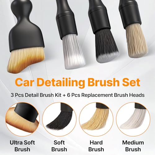 8 Pcs Car Detailing Brush Set, Soft Bristle Cleaning Brushes for Interior and Exterior Care, 4 Versatile Brushes Designed for Dashboards, Vents, Wheels, Tires, and Precision Detailing