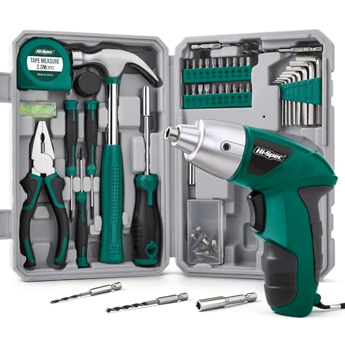 Hi-Spec 4V Electric Screwdriver Tool Kit Set. Cordless USB Rechargeable Screwdriver with Home Repair Tools. 42pc Compact Portable Case, DIY Kit for Beginners and the Household - Green - color: Green