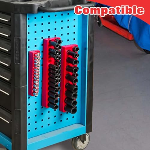 Magnetic Socket Organizer Set 3-Piece 1/2", 1/4" and 3/8" SAE Socket Holder Storage Tray Tools Box Clear Markings Powerful Magnet Tools Drawer Storage Holds 68 Pcs (Sockets are Not Included)