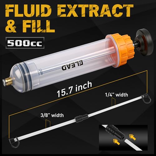 ELEAD 500cc Oil Fluid Extractor Pump, Multi-Purpose Oil Syringe, Fluid Syringe Extractor, Car Vacuum Fuel Transfer, Automotive Oil Syringe(17.6 Oz./0.45 Qt./500 CC) - size: 500CC