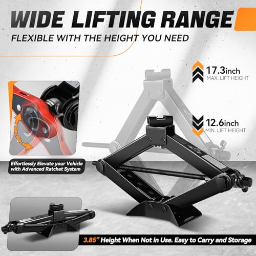 Auto Dynasty Car Jack Kit, 2 Ton Scissor Jack with Lug Wrench, Heavy Duty Portable Auto Emergency Tire Changing Tool for Sedans, SUVs, MPVs, Auto Repair, Car Accessories