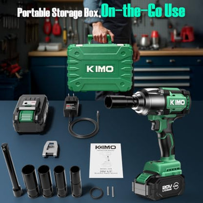 KIMO Impact Wrench 1/2 Inch, 890Ft-Lbs(1200N.m), 4000RPM/2900IPM Brushless Motor High Torque Impact Driver w/Battery, 3 Modes, Variable Speeds, LED Light, Cordless Impact Gun for Car/Truck, 4.0Ah - size: 4.0Ah