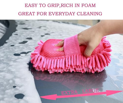 Scratch Free Chenille Microfiber Wash Mitt Car Wash Sponge for SUVs Boats - color: 2 Pack Pink