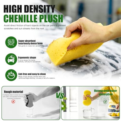 6PCS Microfiber Car Wash Mitt - Car Wash Gloves Kit with Microfiber Cleaning Cloth and Car Wash Sponge for Car Washing, Trucks, SUVs, Motorcycles Cleaning Detailing Polish - color: Greyish-green