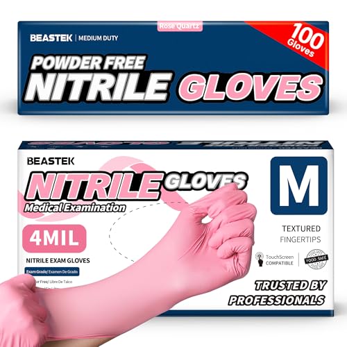 BEASTEK Nitrile Disposable Gloves, 4 mil Powder-Free Latex-Free Medical Food Grade Cleaning Esthetician Glove, 100 Pcs (Medium)