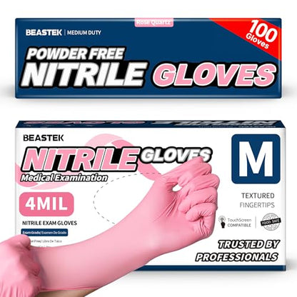 BEASTEK Nitrile Disposable Gloves, 4 mil Powder-Free Latex-Free Medical Food Grade Cleaning Esthetician Glove, 100 Pcs (Medium)
