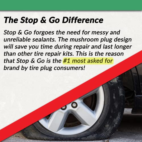 Stop & Go 6000 24 Piece Tubeless Puncture Pilot Tire Repair Kit & Air Compressor for Flats on Motorcycle, Scooter, ATV, UTV, Golf Cart, & Mower (15 Plugs) - size: 24 Piece Tubeless Puncture Pilot Tire Repair Kit