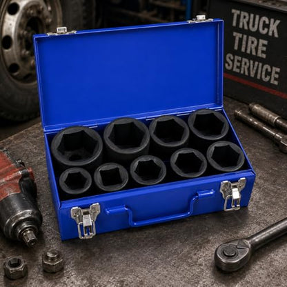 Stark USA 9-Pieces 1" Drive Deep Impact Socket Set 6-Point (1-Inch - 2-Inch) Heavy Duty CR-MO, Truck Tire Service, Mechanical Equipment Maintance Set SAE Carrying Case - style: 9pcs SAE Deep Impact Socket Set (1 inch to 2 inch)