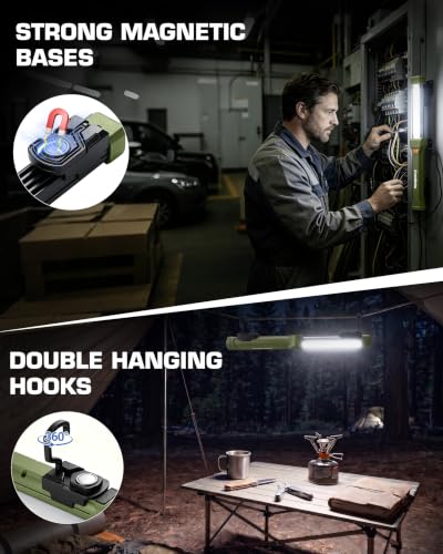 EverBrite 1000LM Magnetic Work Light, Rechargeable LED Mechanic Light with Dual Magnetic Bases & 360° Hanging Hooks, 4 Modes Under Hood Work Light for Car Repair, Garage, Emergency, 1 Pack Green - color: Green