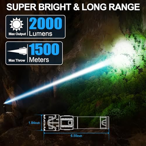 Rechargeable Tactical Flashlights 2000 High Lumens - 5000mAh Super Bright LED Powerful Flash Light, Waterproof Handheld USB C Flashlight for Home,Car,Camping,Emergencies,5 Modes,Zoomable (1, Orange) - color: Orange