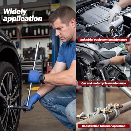 1/2" Drive Breaker Bar, 19.3" Chrome Vanadium Steel Heavy Duty Lug Nut Wrench with 240° Flexible Swivel Head, Professional Automotive Tool for High Torque & Tight Space
