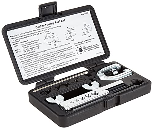 OTC 4503 Double Flaring Tool Kit - Create Double or Single Flares in Copper, Aluminum, Soft Steel Brake Line, and Brass Tubing (to 45 Degrees); Includes 5 Adapters 3/16"(4.8mm) through 1/2" (12.7mm)