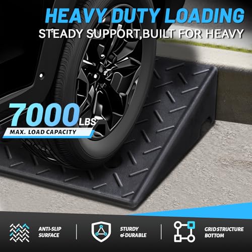 PZ 2PCS Rubber Curb Ramps for Driveway, 7 7/8" Rise Heavy Duty Car Ramp 7000 LBS Capacity 19.69"Lx 19.69"W Non-Slip Portable Shed Threshold Ramps for Doorways Sidewalk Scooters Wheelchairs Motorcycles - size: 7 7/8“ Rise