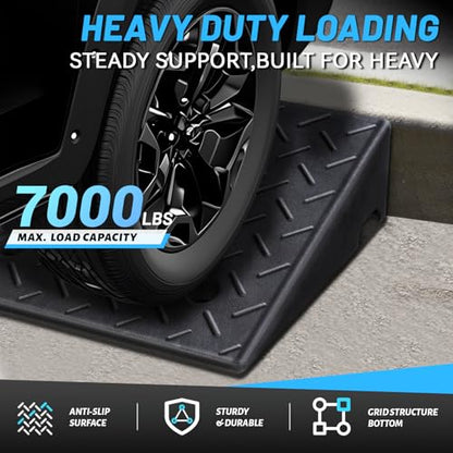 PZ 2PCS Rubber Curb Ramps for Driveway, 7 7/8" Rise Heavy Duty Car Ramp 7000 LBS Capacity 19.69"Lx 19.69"W Non-Slip Portable Shed Threshold Ramps for Doorways Sidewalk Scooters Wheelchairs Motorcycles - size: 7 7/8“ Rise