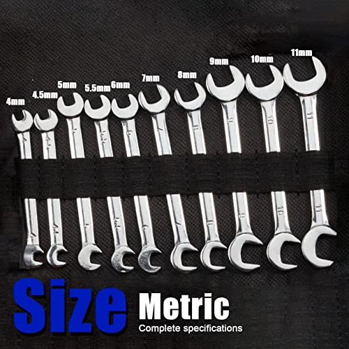 SPEEDWOX Mini Double Open End Wrench Set Metric 4mm-11mm 10pcs Super-Thin Angle Head Spanner with Storage Pouch for Assembling Furniture Small Equipment Silver GDOMW10-1394 - size: Double Open End Metric 10-Piece