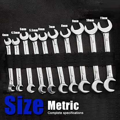 SPEEDWOX Mini Double Open End Wrench Set Metric 4mm-11mm 10pcs Super-Thin Angle Head Spanner with Storage Pouch for Assembling Furniture Small Equipment Silver GDOMW10-1394 - size: Double Open End Metric 10-Piece