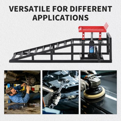 Heavy Duty 5 Ton Hydraulic Car Ramps, 2 Pack - Adjustable Low Profile Lift Height 11.6''-16.2'' - for Oil Changes, Brake Service, Garage Use - Black Shelf + Red Tablet - color: Black+red