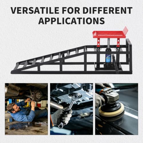 2 Pack Hydraulic Car Ramps 5 Ton Capacity, Heavy Duty Steel Vehicle Ramps with 9.8"-15" Adjustable Height for Oil Changes & Maintenance, Low Profile Wide Deck for Cars SUVs Trucks - color: Red, 2 Pack