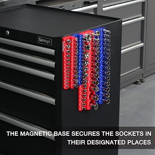 WORKPRO Magnetic Socket Organizer Set, 4-Piece Socket Holder Set Includes 1/4", 3/8" Drive Metric & SAE Socket Trays, Holds 108 Pieces Standard and Deep Size Sockets (Sockets not Included) | 1/4", 3/8", Drive Socket Trays, Holds 108-Piece Sockets, Suitabl