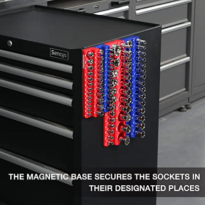 WORKPRO Magnetic Socket Organizer Set, 4-Piece Socket Holder Set Includes 1/4", 3/8" Drive Metric & SAE Socket Trays, Holds 108 Pieces Standard and Deep Size Sockets (Sockets not Included) | 1/4", 3/8", Drive Socket Trays, Holds 108-Piece Sockets, Suitabl
