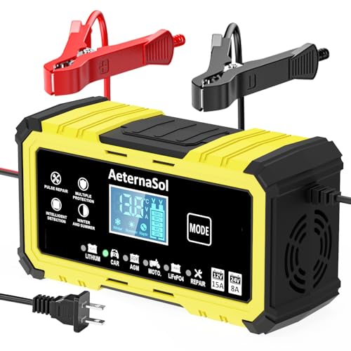 15-Amp 12V/24V Smart Battery Charger Trickle Charger for LiFePO4,Lead Acid Batteries Smart Battery Maintainer with Temp Compensation for Car Truck Lawn Mower Boat Marine - color: yellow, size: 12V 15A