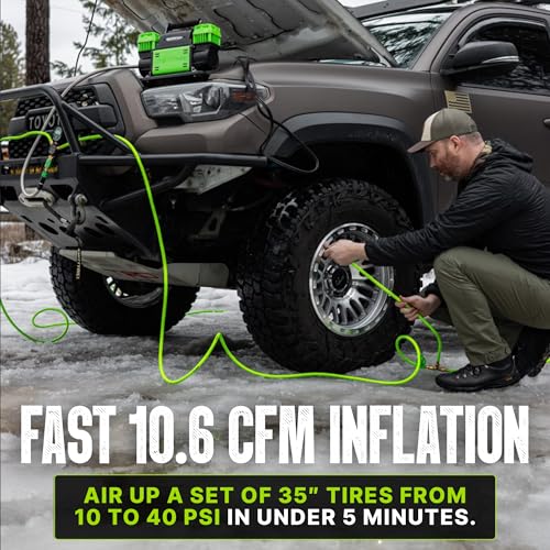 TenSix 12V 150 PSI Portable Dual Cylinder Air Compressor 10.6 CFM + Quad+ 4 Tire Inflation & Deflation Hose Kit - Fits Up to 155" Wheelbase Digital Gauge - Complete Offroad Air Up & Down System - size: 10.6 CFM Compressor with 155 Inch Hose Kit
