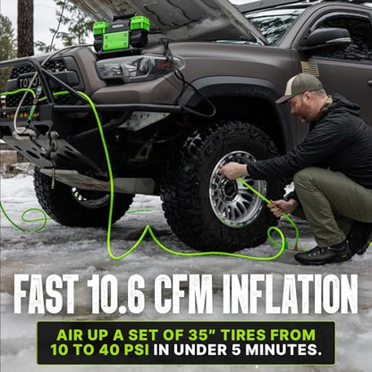 TenSix 12V 150 PSI Portable Dual Cylinder Air Compressor 10.6 CFM + Quad+ 4 Tire Inflation & Deflation Hose Kit - Fits Up to 155" Wheelbase Digital Gauge - Complete Offroad Air Up & Down System - size: 10.6 CFM Compressor with 155 Inch Hose Kit