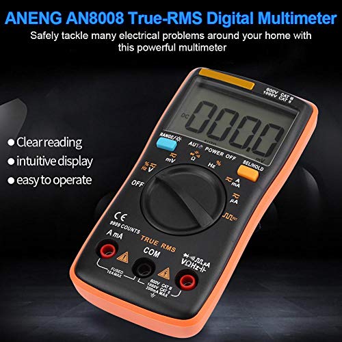 Multimeter, AN8008 True-RMS Digital AC DC Voltage Ammeter Current Ohm Meter for Resistance Testing, Diode Testing
