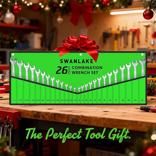 SWANLAKE GARDEN TOOLS 26-Piece Combination Wrench Set with Roll-up Pouch, SAE 1/4” - 1”, Metric 8mm - 24mm, Perfect for General Household, Garage, Auto Repairs and Travel Emergency - style: 26PCS Metric&SAE