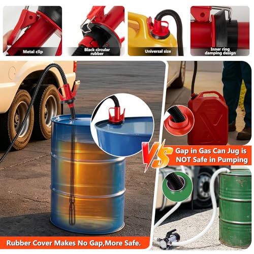 Portable Fuel Transfer Pump with Auto-Stop & Hand Nozzle, 80'' Pumping lift,fit different gas barrel sizes and depths, no adapters needed,3.8GPM, mulitiple power supply,for Gasoline, Diesel, Kerosene - size: 80''-3.8GPM