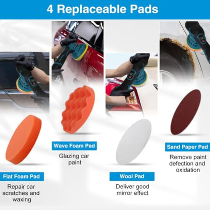 Cordless Car Buffer Polisher Kit , Portable Dual Action Polisher for Car Detailing Waxing Polishing Scratch Removing Scratch Removing