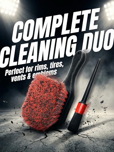 TAKAVU Wheel & Tire Brush, Soft Bristle Short Handle, Scratch-Safe (Red) | Includes Detail Brush, Cleans Rims, Wheel Wells, Interior Vents & Emblems, Car Detailing Cleaning Kit - color: Red