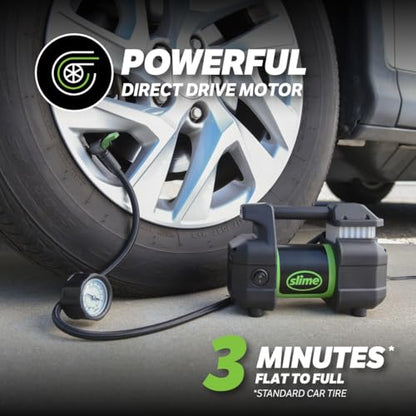 Slime 40031 Tire Inflator, Portable Car, SUV, 4x4 Air Compressor, Pro Power, Heavy Duty, with Analog 150 psi Dial Gauge, Long Hose and LED Light, 12V, 3 min inflation - style: Pro Power Analog