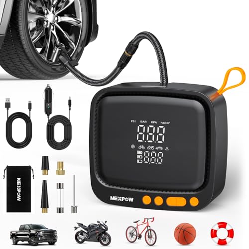 NEXPOW Tire Inflator Portable Air Compressor, 180 PSI Cordless Air Pump for Car Tires with Digital Pressure Gauge & Auto Shut-Off, Air Compressor Portable for Car, Motorcycle, Bicycle, Ball, Orange - color: Orange, size: Cordless 180 PSI
