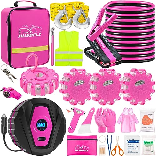 Car Emergency Kit with Portable Air Compressor - Roadside Emergency Kit for Vehicles, Winter Car Safety Roadside Assist Kit, Emergency Car Kit for Teen Girl and Ladies L-77 - size: 77pcs