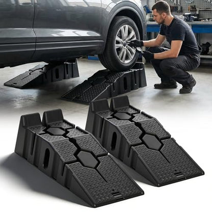 MoNiBloom Car Ramps Set of 2, Heavy-Duty 2.5 Ton (5000 lb) | Low-Profile Vehicles, 2-Stage Incline Ramps, Nestable & Portable Service Vehicle Ramp for Oil Changes