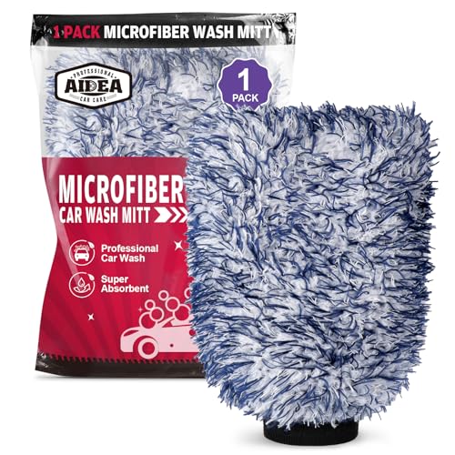 AIDEA Car Wash Mitt Microfiber, 1PK Wheel Cleaner Mitts, 7.12''X10.14'' | Scratch Free Lint-Free, Extra Plush Premium Microfiber Mitt Car Wash Brush, Regular Size - color: Dark Blue, size: 1PK-7.12''X10.14''