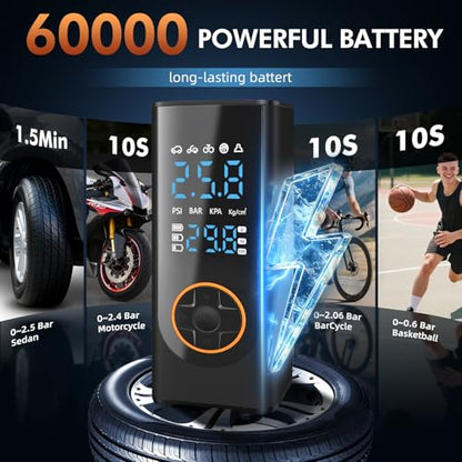 Eleanora Cordless Tyre Inflator air Compressor, Car Tire Pump 6000 mAh 150PSI 12V DC Electric Tyre Pump with LED Lights, Electric Air Pump for Vehicle Tyres/Bike/Motorbike/Ball/Inflatables