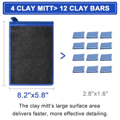 Clay Mitt Auto Detailing 4 Pack, Fine Grade Microfiber Car Clay Bar Mitt, DIY Detail Tool & Kit Car Detailing Alternative (Blue) - color: Blue, size: 4 Pack