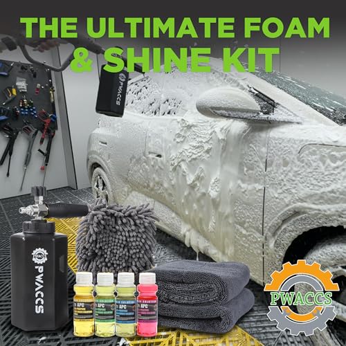 PWACCS Foam Cannon for Pressure Washer, 1.5 Liter | Car Wash Kit with Soap, Snow Foam Blaster, Includes Car Drying Towel and Wash Mitt, 3600 PSI - size: 400 ML