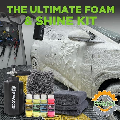 PWACCS Foam Cannon for Pressure Washer, 1.5 Liter | Car Wash Kit with Soap, Snow Foam Blaster, Includes Car Drying Towel and Wash Mitt, 3600 PSI - size: 400 ML