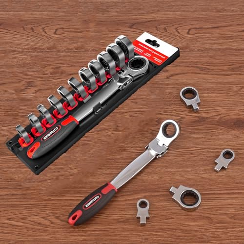 Flex Head Ratcheting Wrench Set, 1/4 to 3/4 Inch Ratchet Wrench Set with Interchangeable Heads for Mechanic Repair - style: SAE
