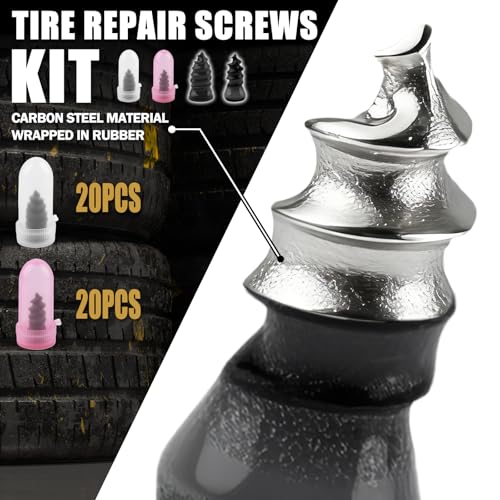 Flat Tire Plug Kit,Self-Service 2-Size Tire Repair Rubber Nail Kit Includes Tires Pressure Monitor/Repair Screws/Pliers/Screwdrivers,Flat Tires Repairs Kits for Vacuum Tubeless