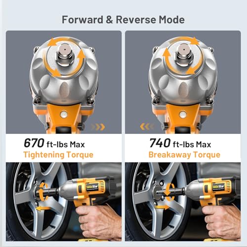 TaskStar Cordless Impact Wrench 740 Ft-lbs(1000N.m) 3300RPM High Torque 1/2 Inch Impact Gun, Electric Impact Driver, Brushless Motor, 2x4.0Ah Battery Fast Charger for Car Tires Truck Mower - style: 4.0 Ah