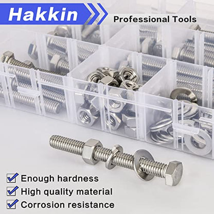 120PCS 5/16-18 Hex Bolts and Nuts Kit, Stainless Steel 5/16" Nuts and Bolts Assortment Kit, Flat & Lock Spring Washers Set Screw Assortment Kit, Machine Screws Set with Storage Case - size: 120PCS 5/16-18 Hex Bolts Silver