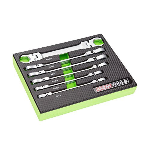 OEMTOOLS 22064 6PC Flex Head Flare Nut Wrench Set, Gifts for Men, Dad Gifts, Metric Wrench Set 9-21mm, Rust-Resistant Hard Chrome Finish, EVA Storage Tray - style: Metric